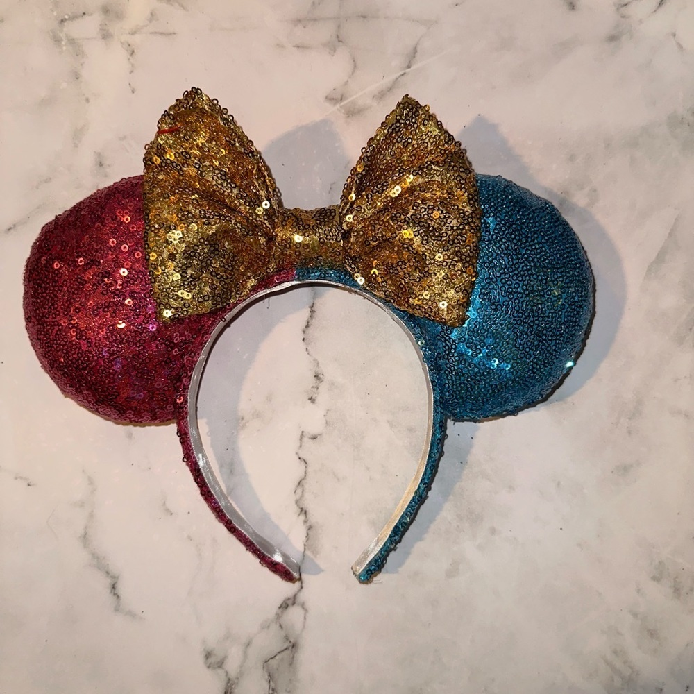 🌟 Disney CUSTOM Colorblock Sequin Minnie Mouse Ears Headband – Pink, Blue & Gold